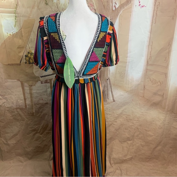 NEW Farm Rio EXTRAORDINARY EMBROIDERED VISCOSE MIDI DRESS IN WARMING STR… - Picture 10 of 14